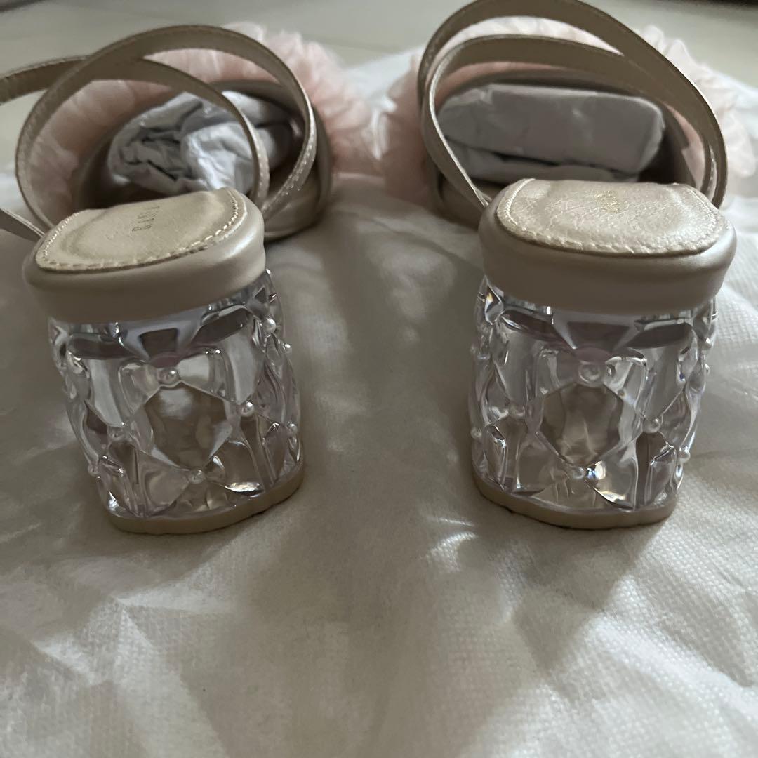 RANDA/ランダ/チュールフリルクリアヒールサンダル Mサイズ　ピンク