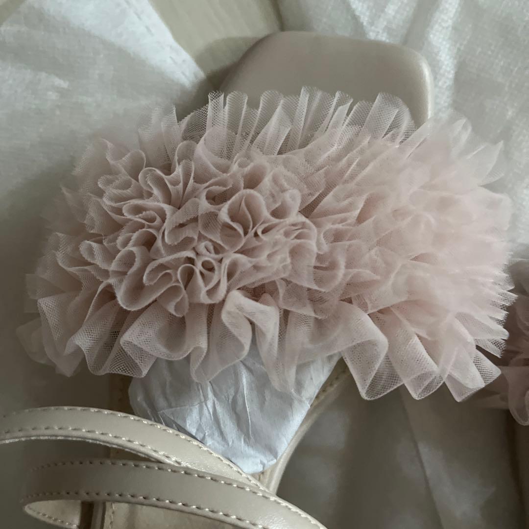 RANDA/ランダ/チュールフリルクリアヒールサンダル Mサイズ　ピンク