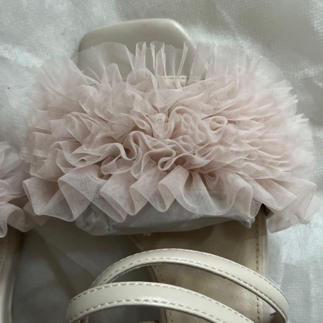 RANDA/ランダ/チュールフリルクリアヒールサンダル Mサイズ　ピンク