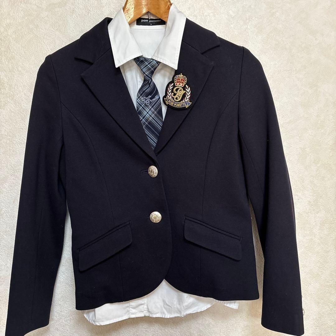 ポンポネットジュニアM（150）ネイビー チェック柄 スーツ・ブレザー セット
