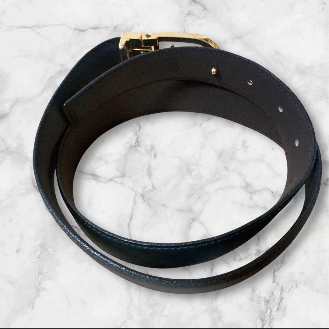 Celine セリーヌ 馬車金具　レザー ベルト ブラック ゴールドバックル