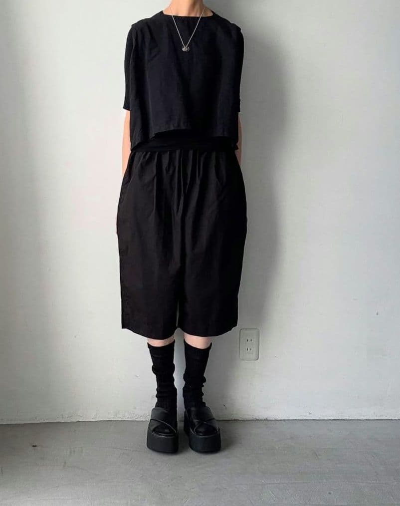 く*ま様 ガーメントダイタイプライターハーフゴムパンツ