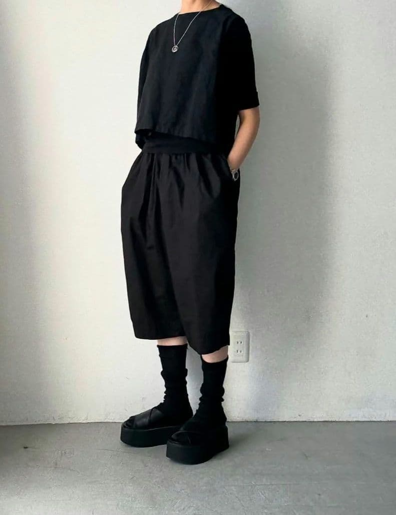 く*ま様 ガーメントダイタイプライターハーフゴムパンツ