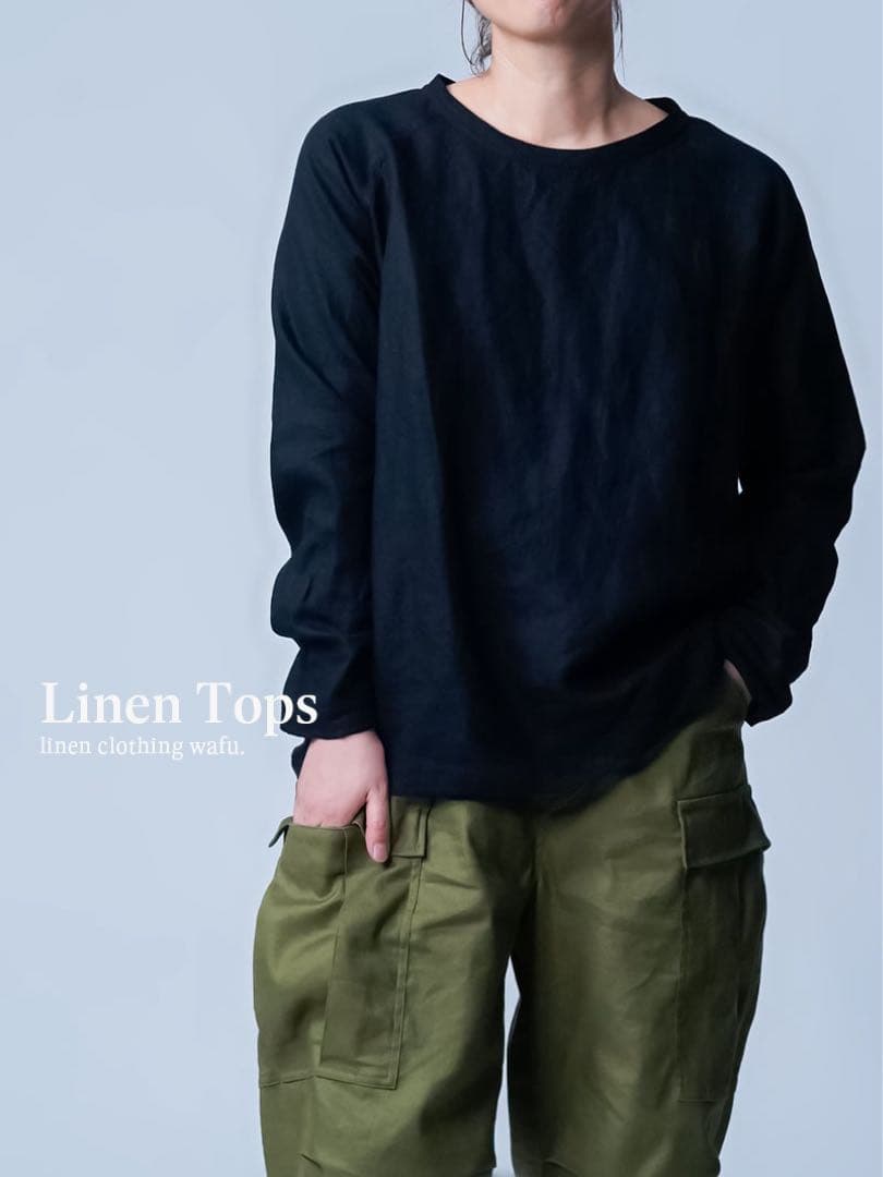新品未使用　wafu リネントップス　ラグランスリーブトップス ／ 黒色 L