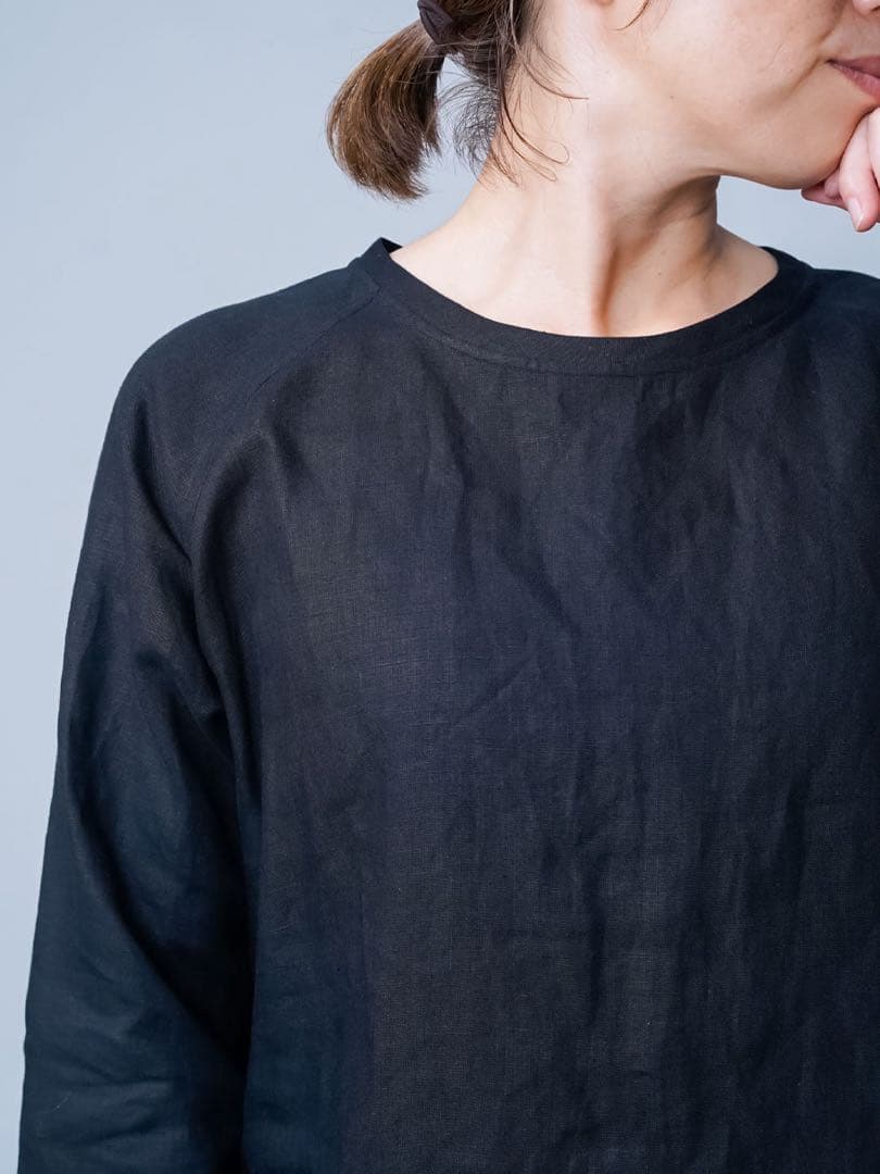 新品未使用　wafu リネントップス　ラグランスリーブトップス ／ 黒色 L