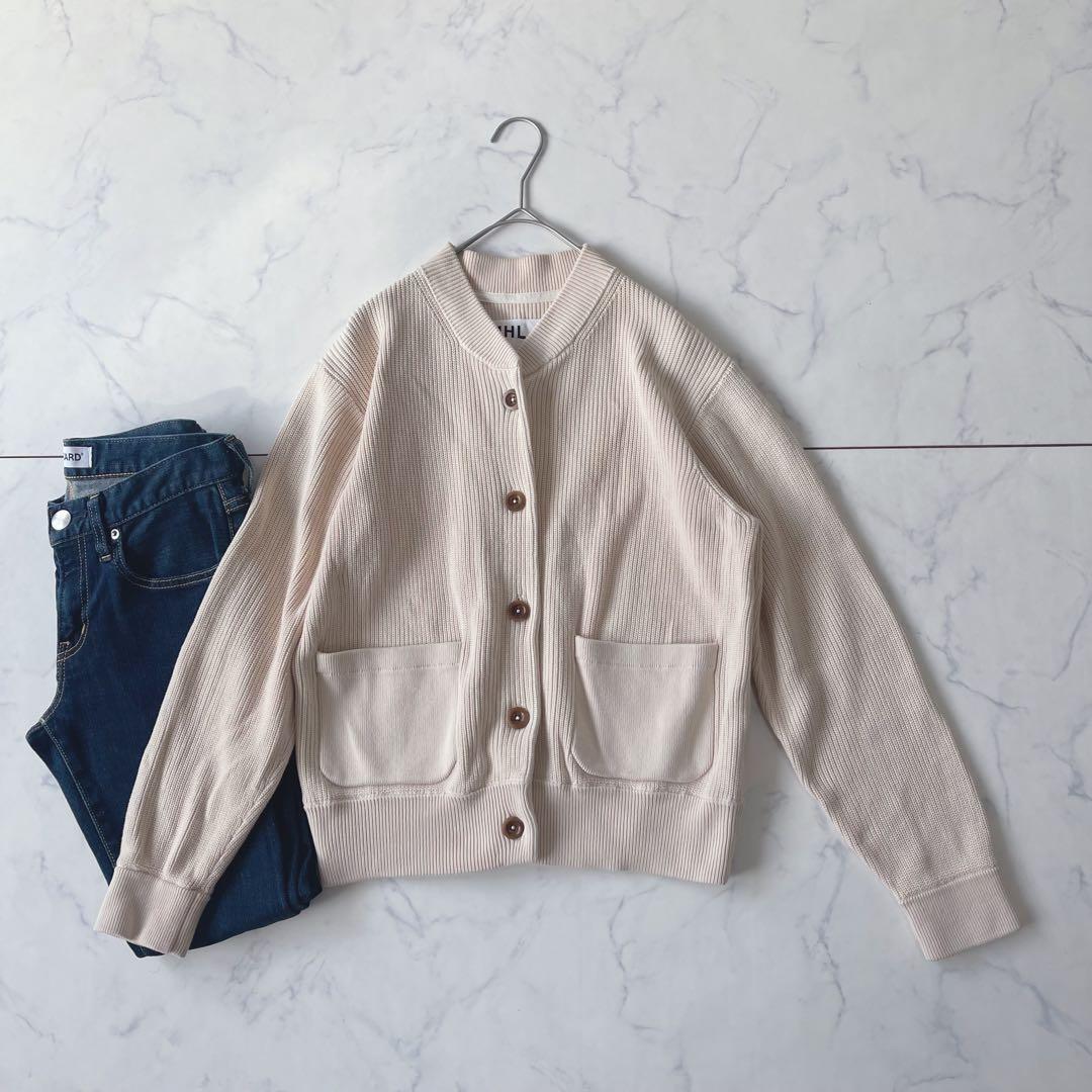 MHL. マーガレットハウエル コットン リブニット カーディガン ベージュ