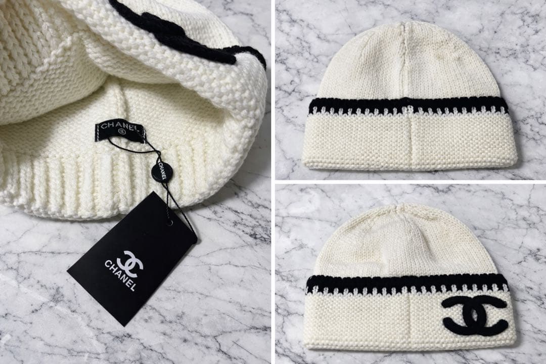 シャネル ニット帽 ココマーク ホワイト　ノベルティ