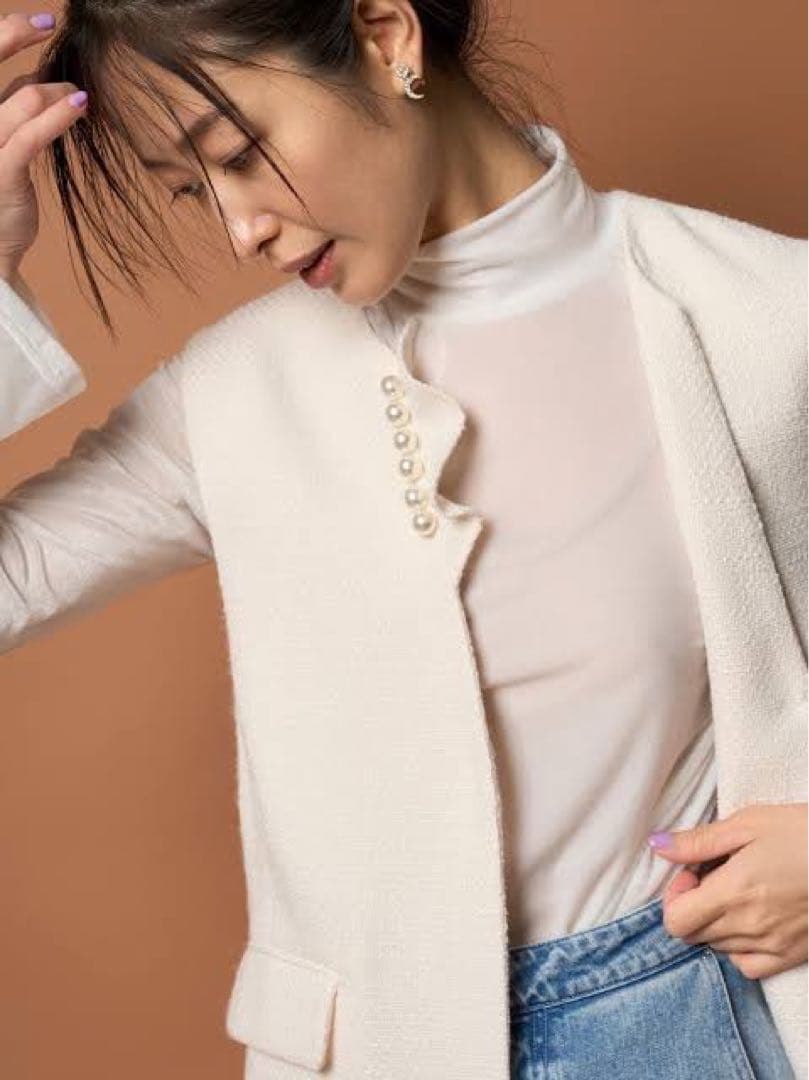 【CELFORD】フリルパールネックロングジレ★ツイード素材