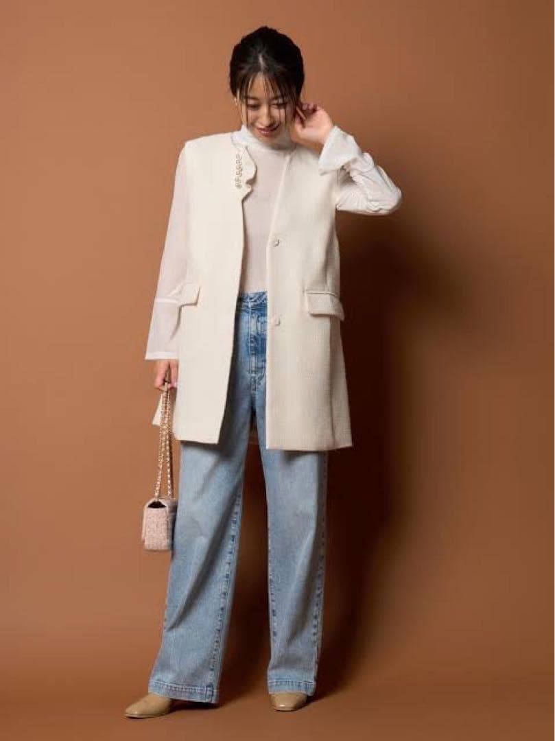 【CELFORD】フリルパールネックロングジレ★ツイード素材