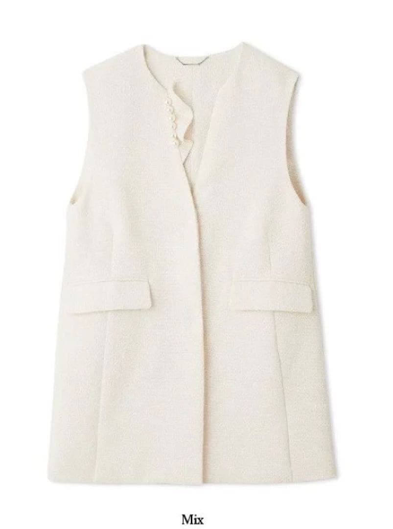 【CELFORD】フリルパールネックロングジレ★ツイード素材