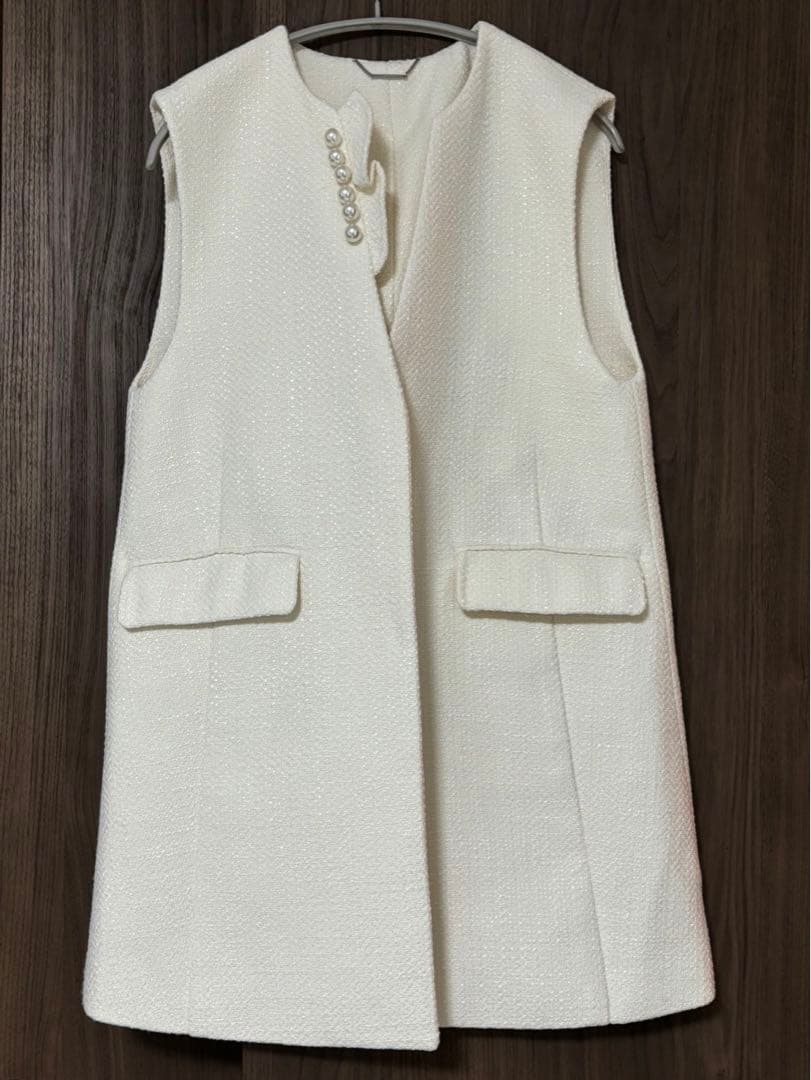 【CELFORD】フリルパールネックロングジレ★ツイード素材