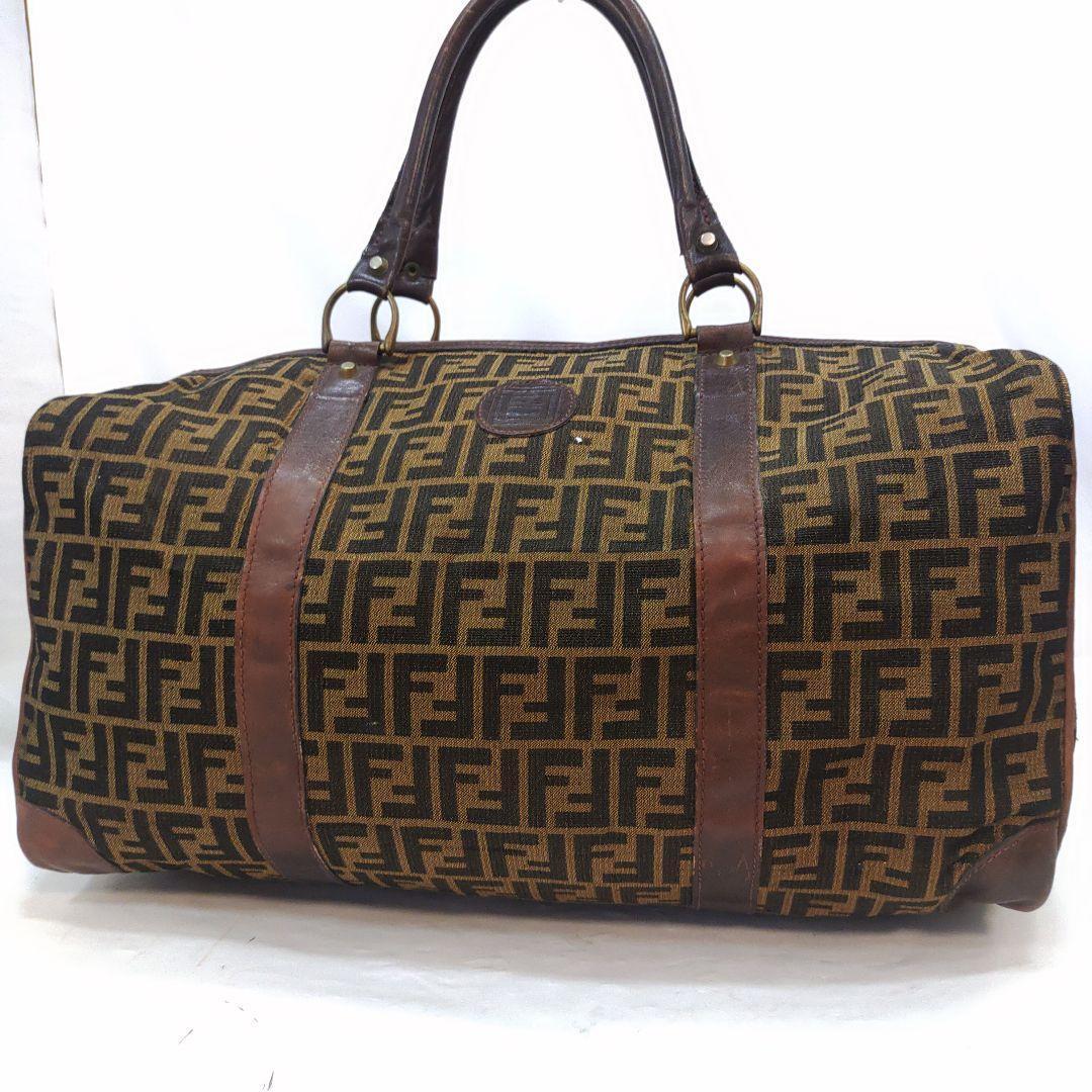 フェンディ ボストンバッグ レザー×キャンバス A4可 肩掛 FF柄 ブラウン