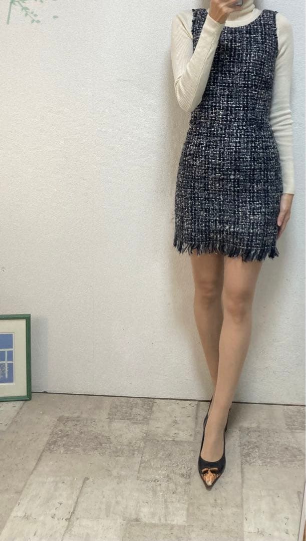 ドルチェ&ガッバーナ　ツイードワンピース　裏地ひょう柄 36 黒　パーティー