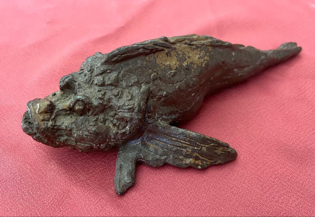 岡本錦明 魚おこぜ 備前焼彫塑 珍品 オブジェ 箱有り