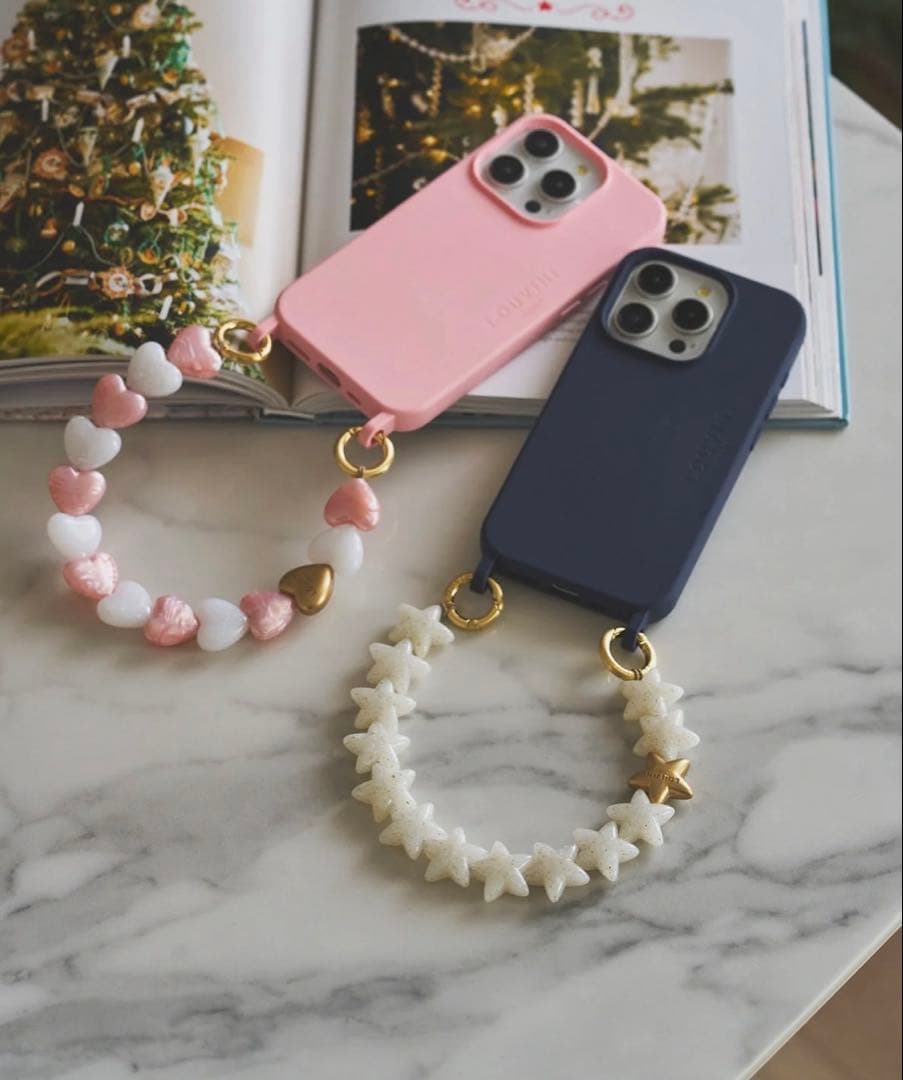 LOUVINIハンドストラップPETIT CUORE PINK-WHITE