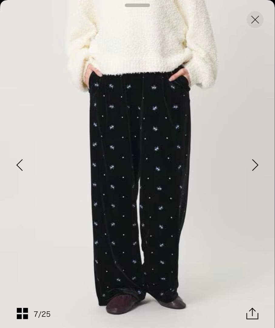 BEAUTY&YOUTH エンブロイダリー ベロアイージーパンツ ウォッシャブル