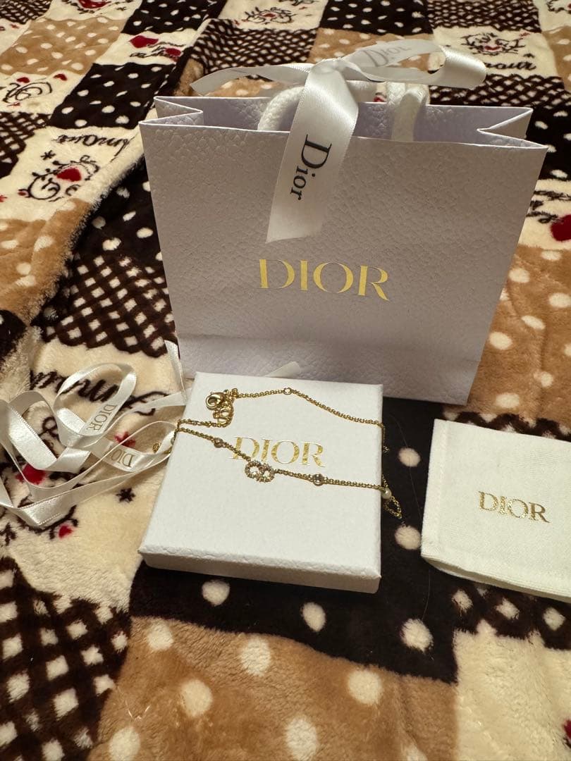 クリスチャンディオール CDロゴ パール ラインストーン チェーンネックレス