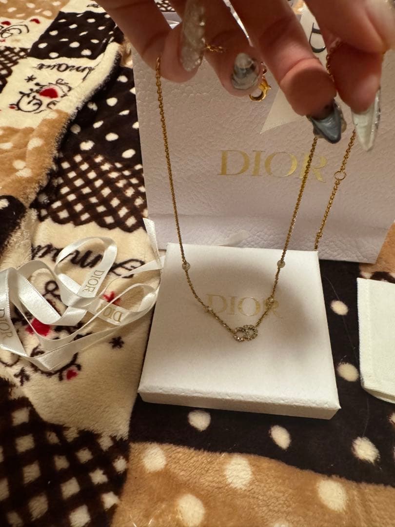 クリスチャンディオール CDロゴ パール ラインストーン チェーンネックレス