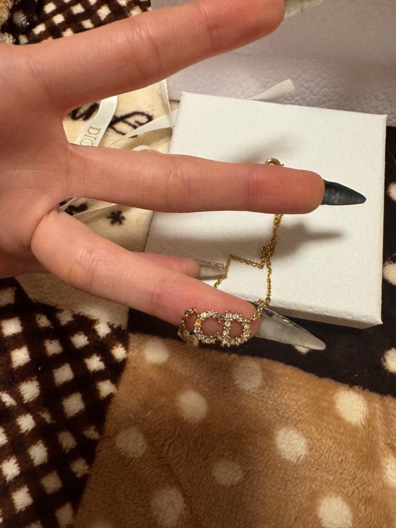 クリスチャンディオール CDロゴ パール ラインストーン チェーンネックレス