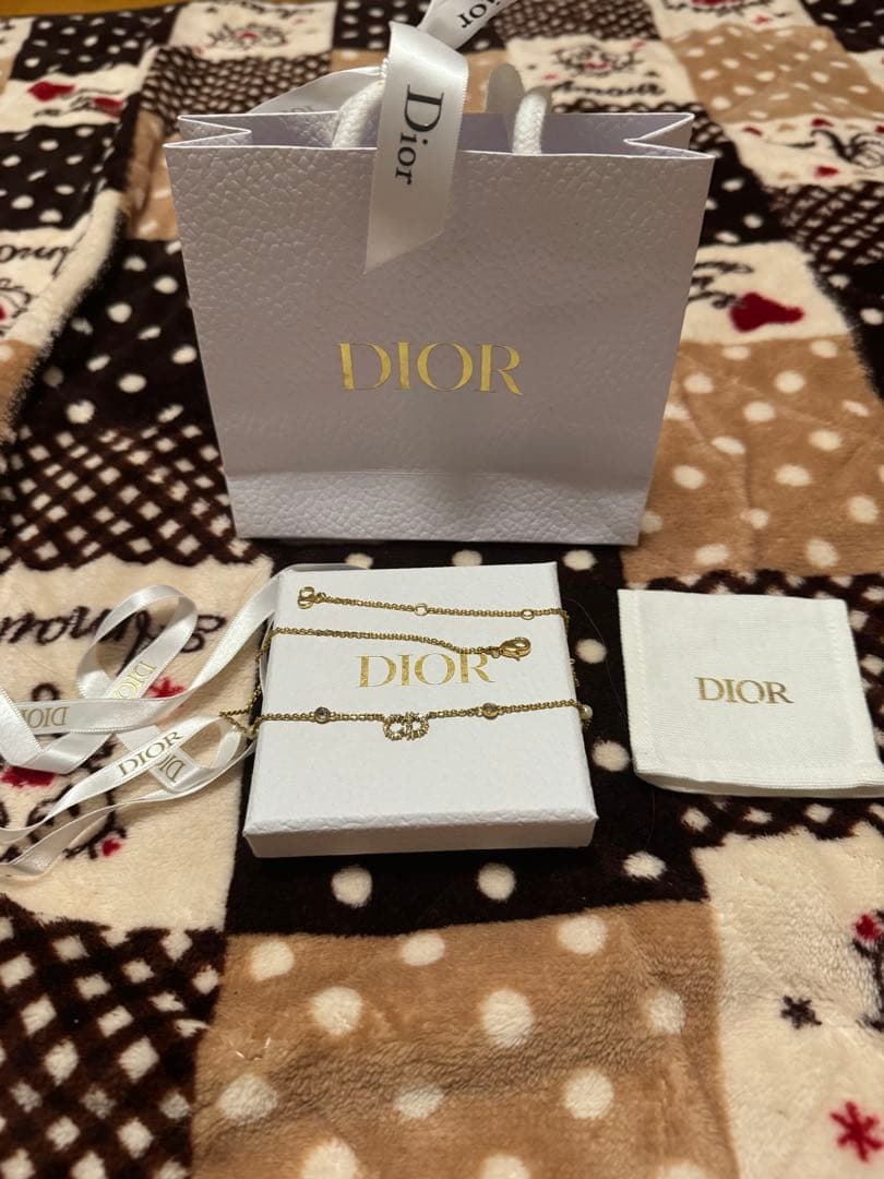 クリスチャンディオール CDロゴ パール ラインストーン チェーンネックレス