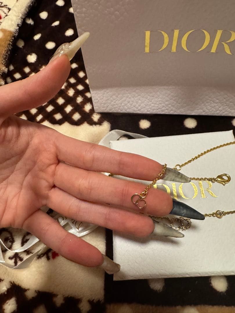 クリスチャンディオール CDロゴ パール ラインストーン チェーンネックレス