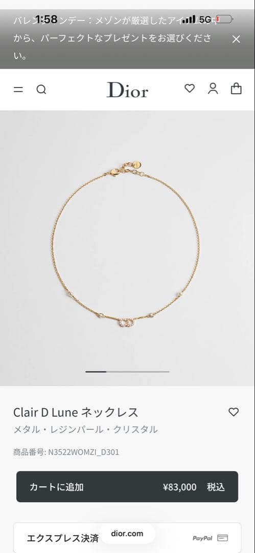 クリスチャンディオール CDロゴ パール ラインストーン チェーンネックレス