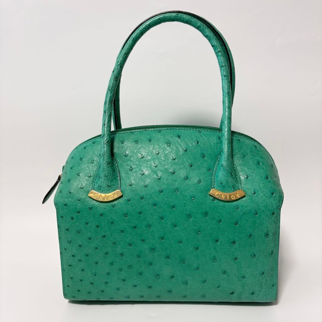 希少　クロエ　ヴィンテージ　オールド　オーストリッチ　ハンドバッグ　ゴールド金具