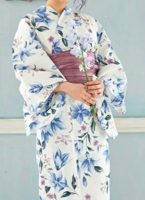 浴衣・帯セット 花柄 白地