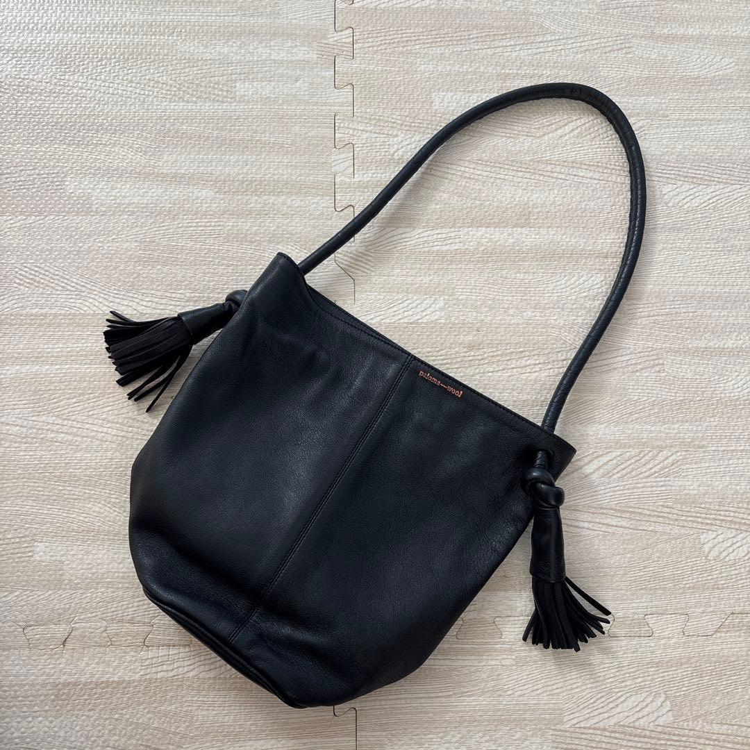 palomino wool ブラックレザーショルダーバッグ