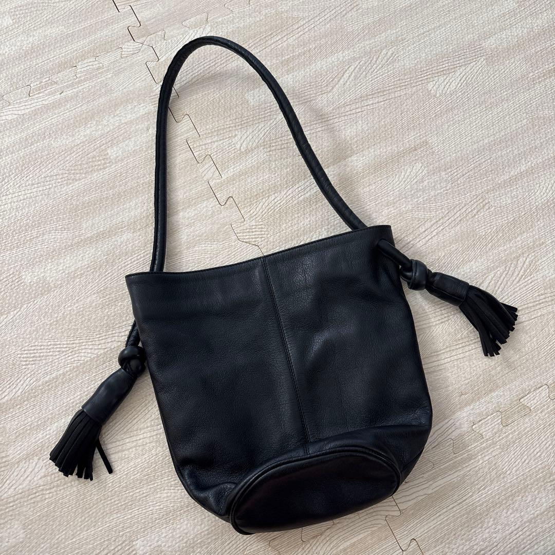 palomino wool ブラックレザーショルダーバッグ