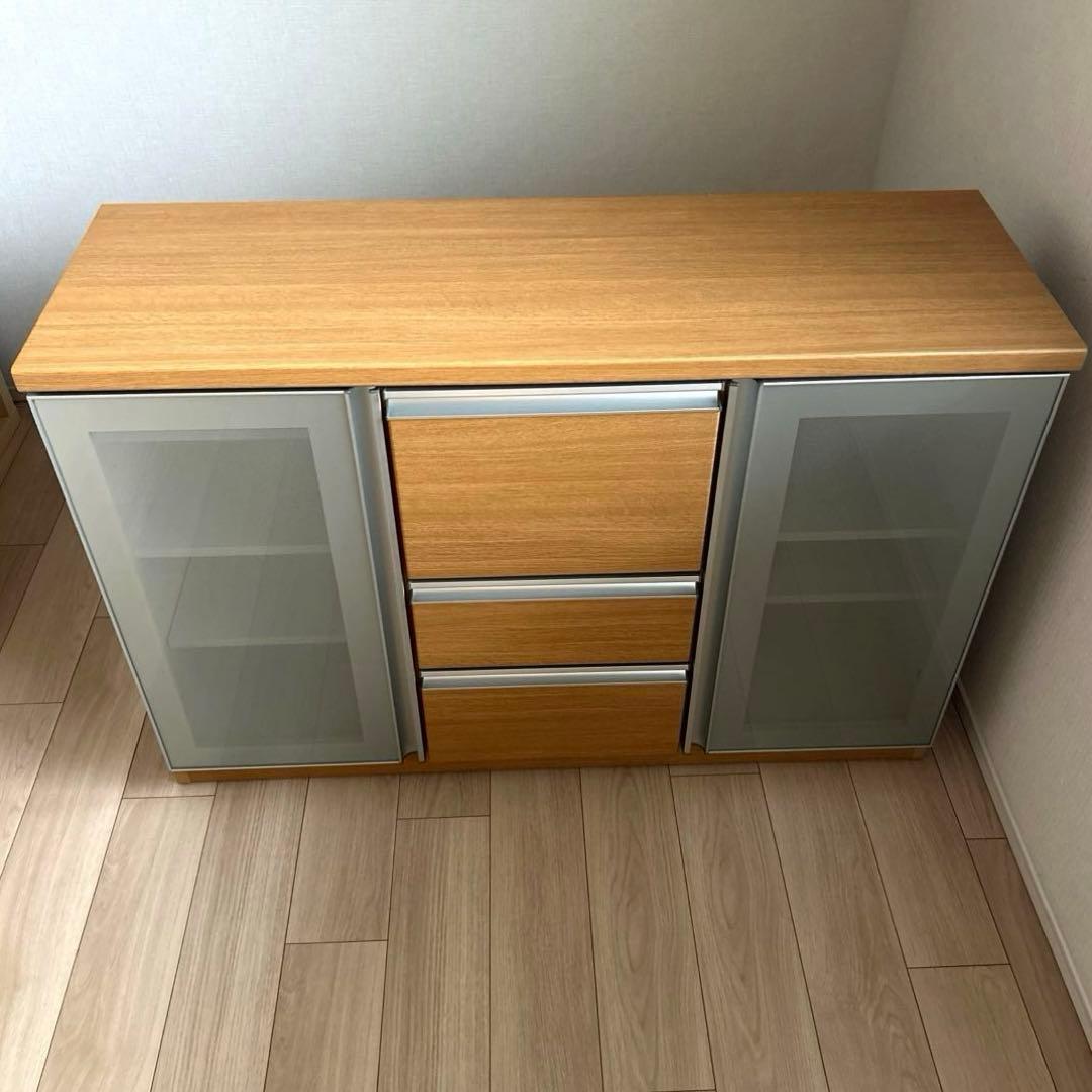 【たのめる便】ニトリサイドボード/食器棚　モデナ2 120LBR ガラス扉