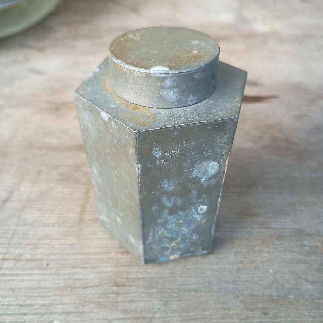六角 茶器　債聚點造　古錫製　茶芯壺　煎茶道具