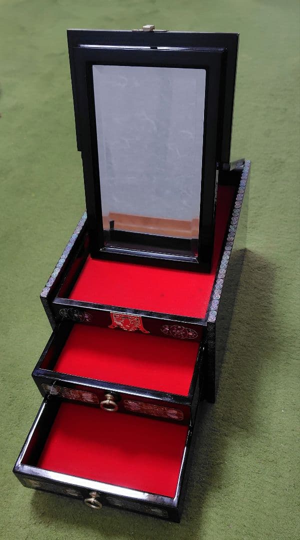 螺鈿細工 収納ボックス 2引き出し ミラー付き