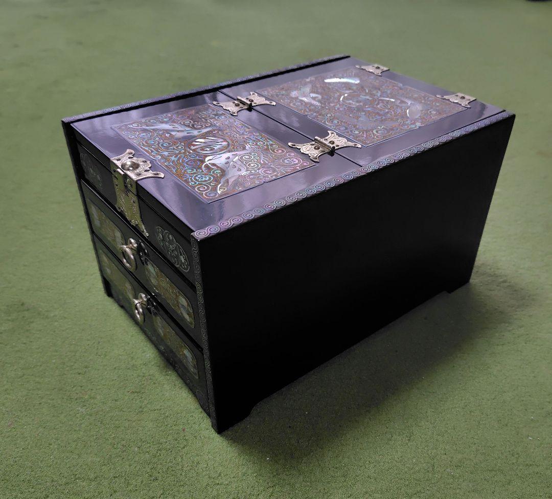 螺鈿細工 収納ボックス 2引き出し ミラー付き