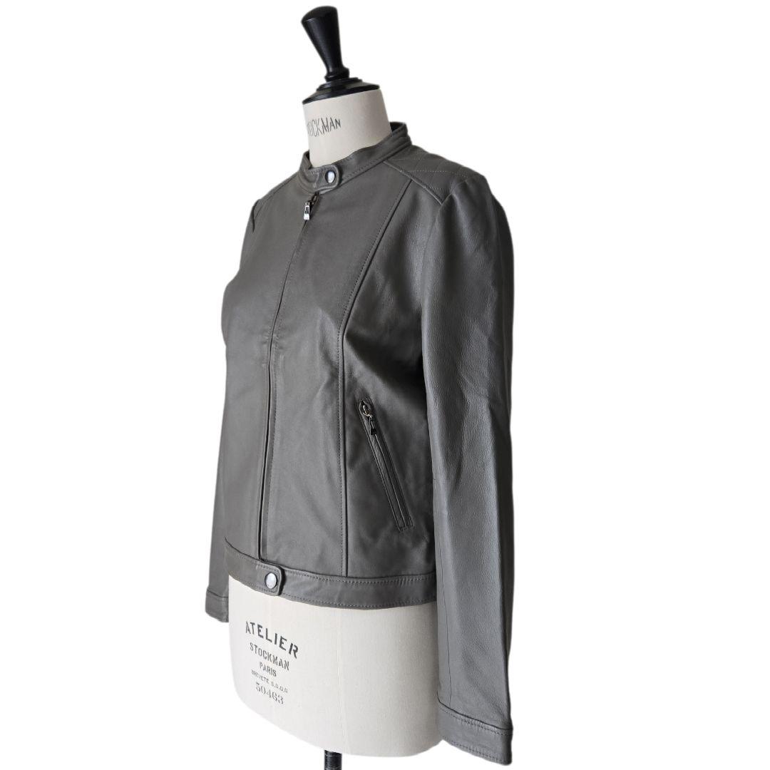 iCB シングル ライダースジャケット ラムレザー 羊革 グレー 42サイズ
