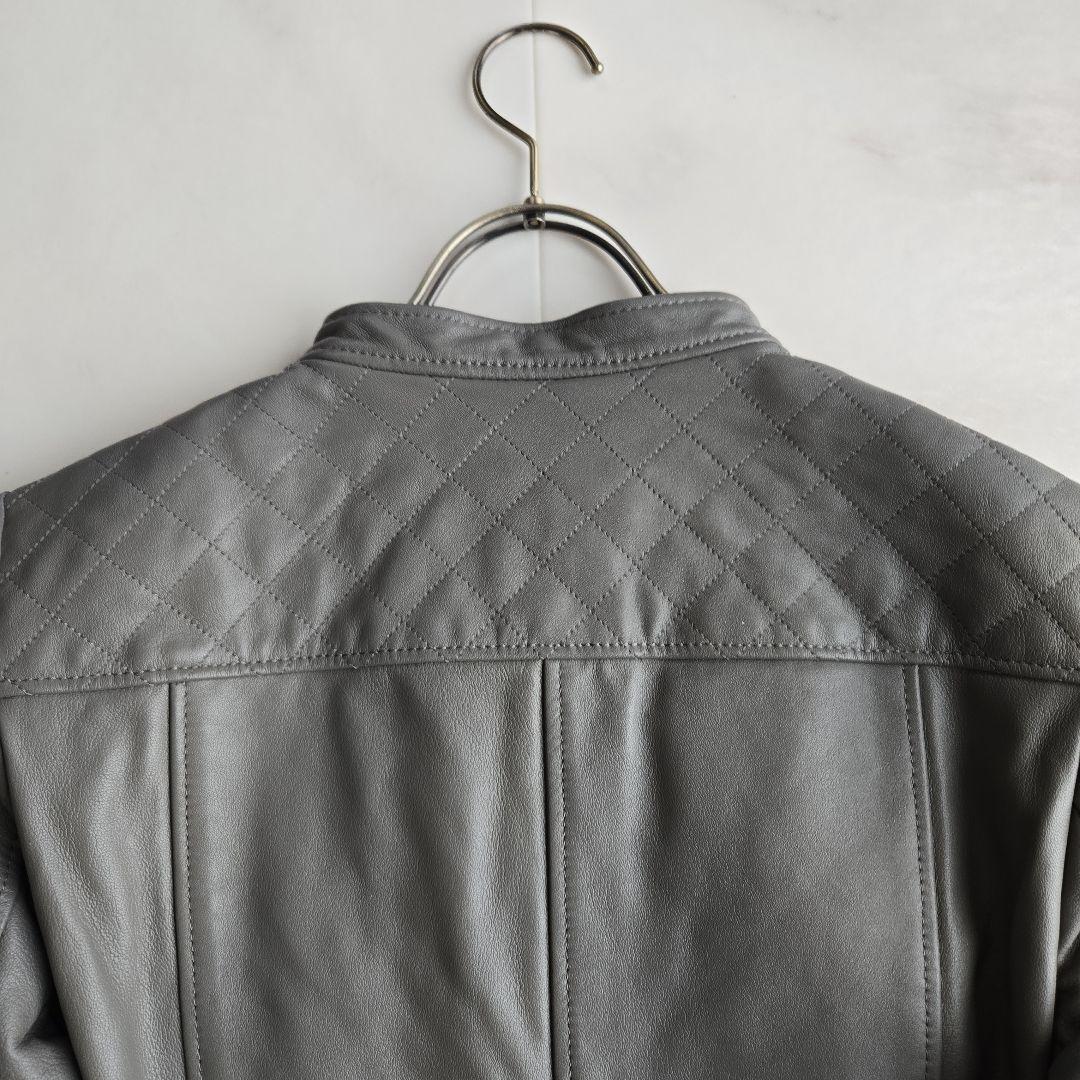 iCB シングル ライダースジャケット ラムレザー 羊革 グレー 42サイズ