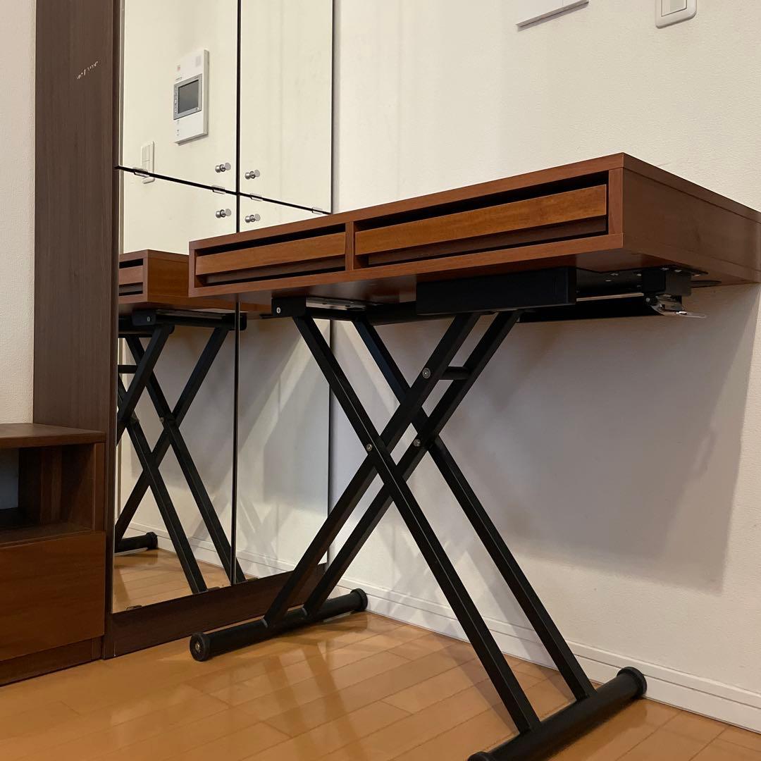 【希少】昇降式スライドテーブル付きダイニング薄型パソコンデスク机 90×45cm