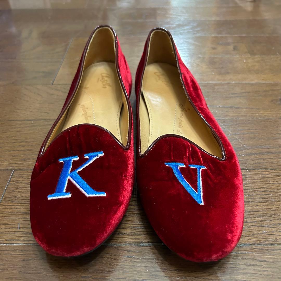 CHIARIN美品 シャテル ベルベット フラットシューズ 刺繍 36.5