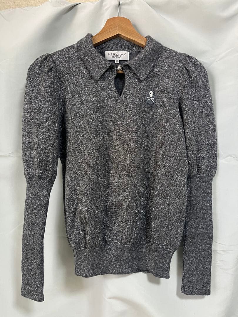 定価5万 MARK&LONA ラメ ニット ポロ 38 グレー パフスリーブ 冬