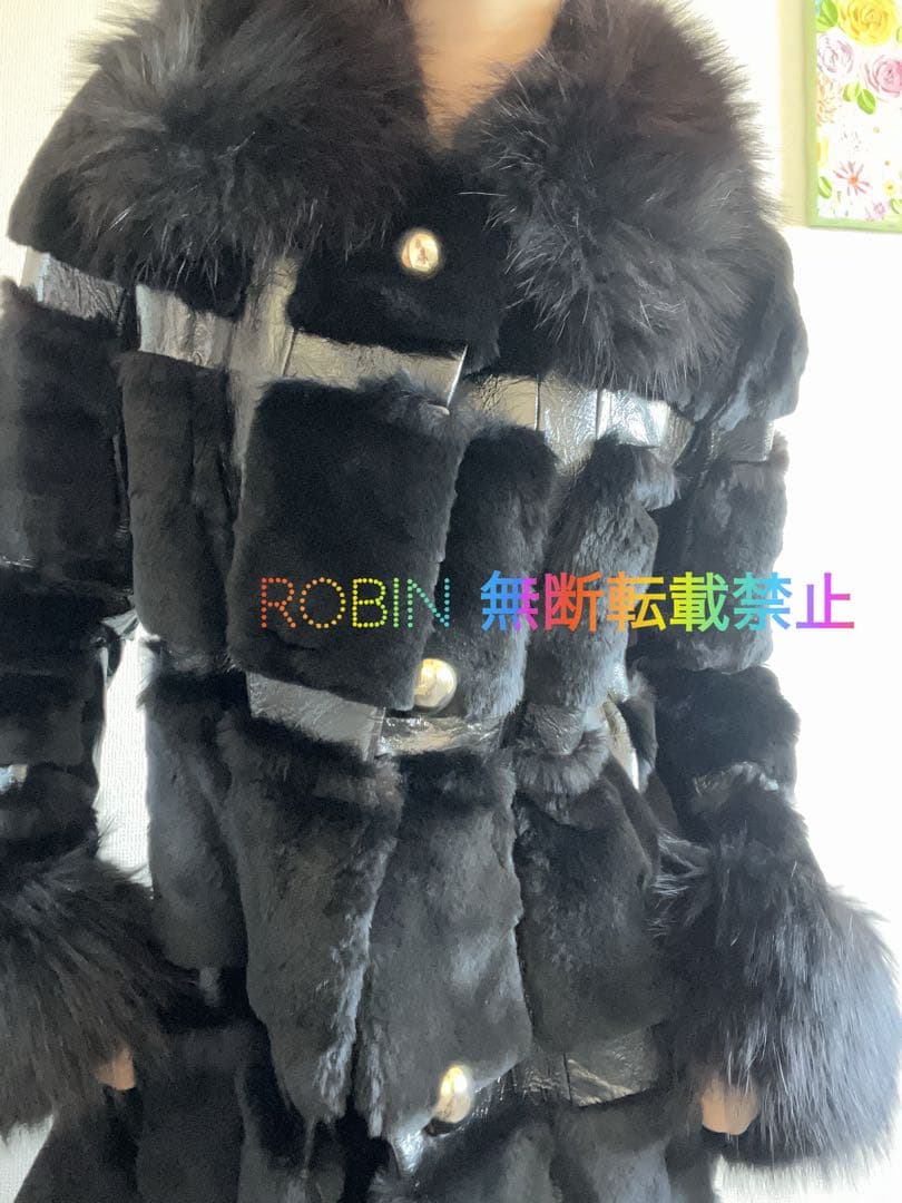 激レア　シェアードミンク　エナメルレザー　パッチワーク　金釦　ロングコート