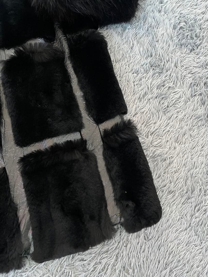 激レア　シェアードミンク　エナメルレザー　パッチワーク　金釦　ロングコート