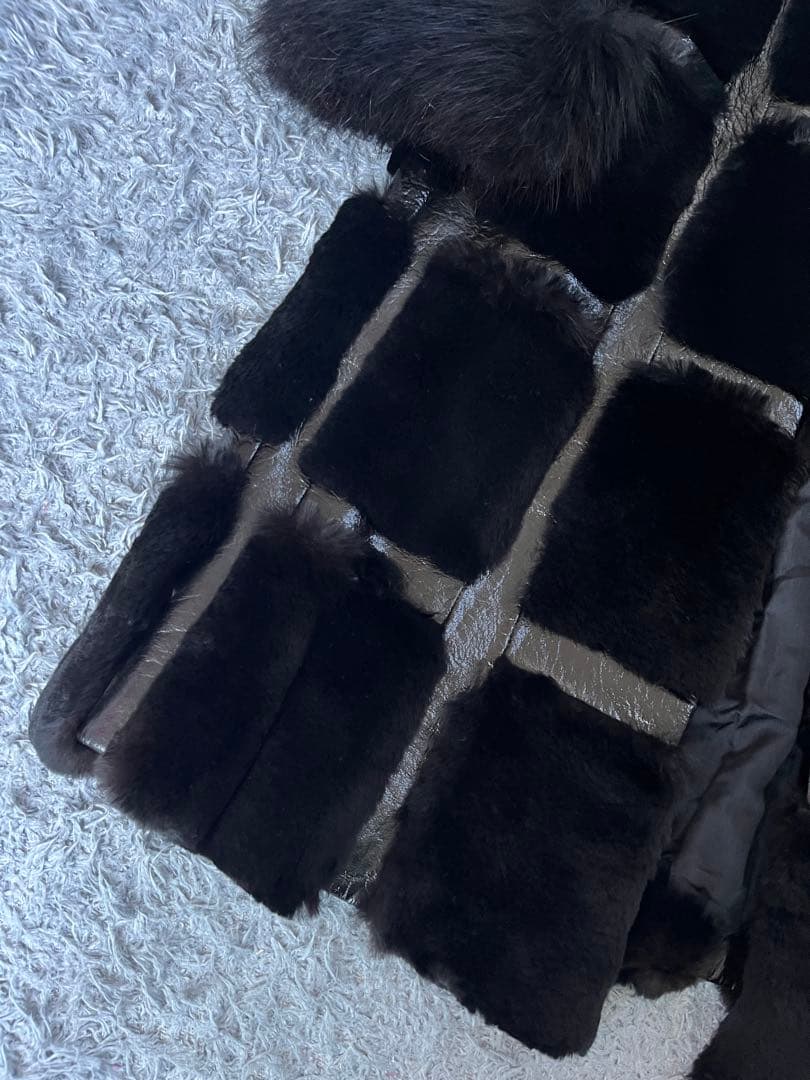 激レア　シェアードミンク　エナメルレザー　パッチワーク　金釦　ロングコート