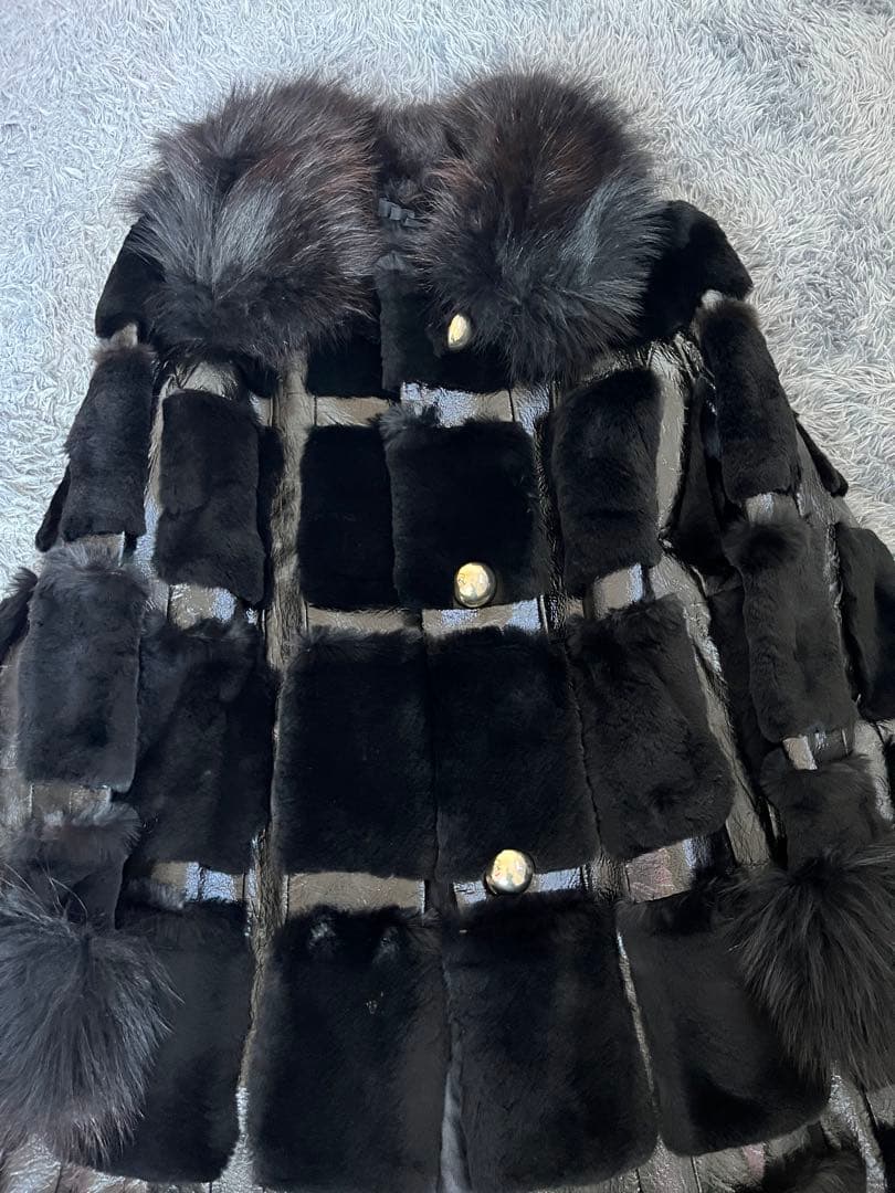 激レア　シェアードミンク　エナメルレザー　パッチワーク　金釦　ロングコート