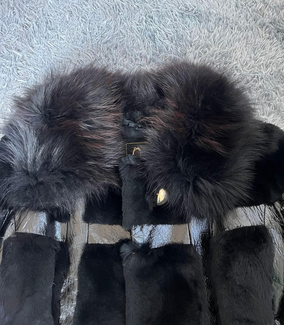 激レア　シェアードミンク　エナメルレザー　パッチワーク　金釦　ロングコート