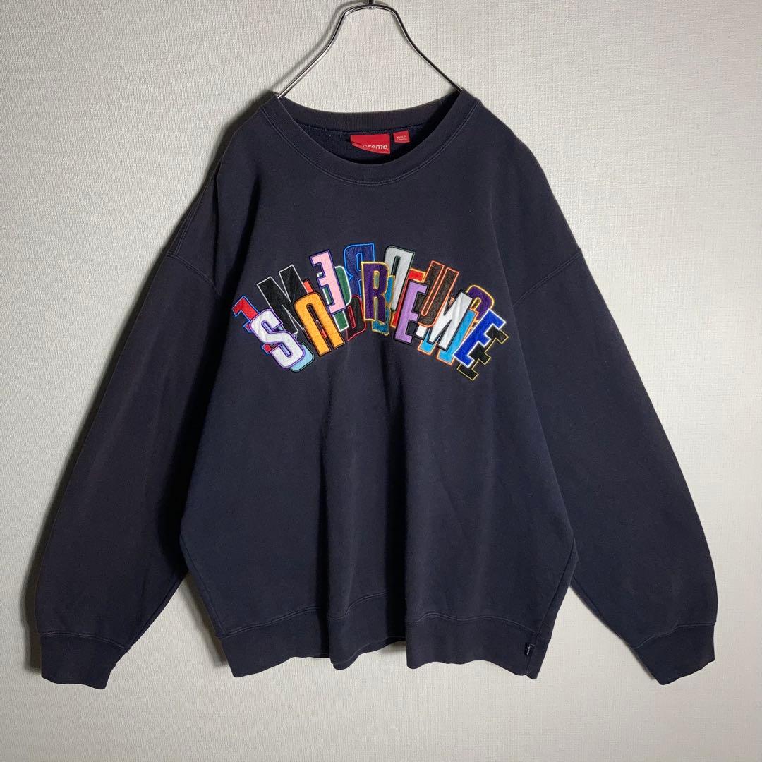 SUPREME‼︎ スウェット ビッグロゴ 刺繍ロゴ 紺 XL.