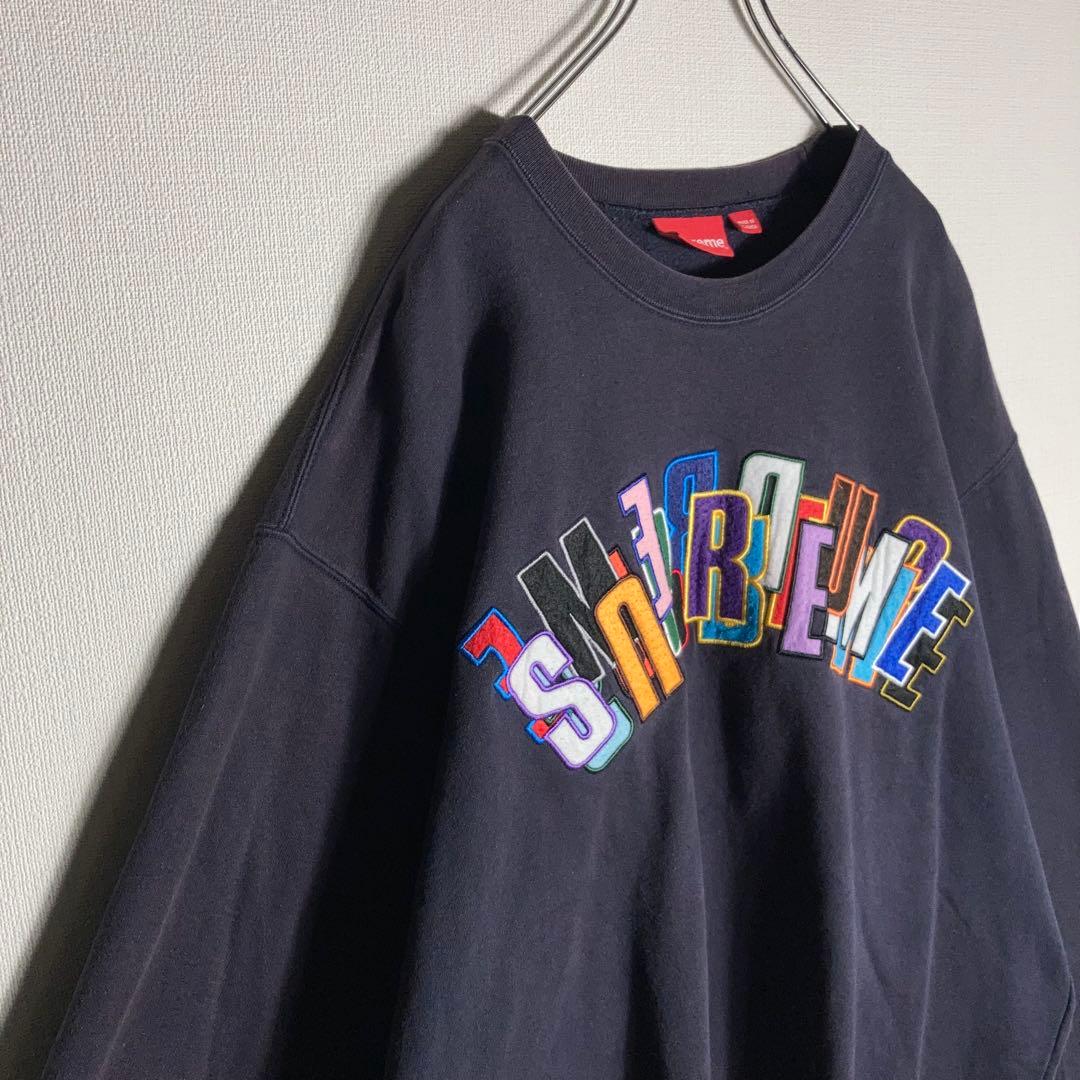 SUPREME‼︎ スウェット ビッグロゴ 刺繍ロゴ 紺 XL.