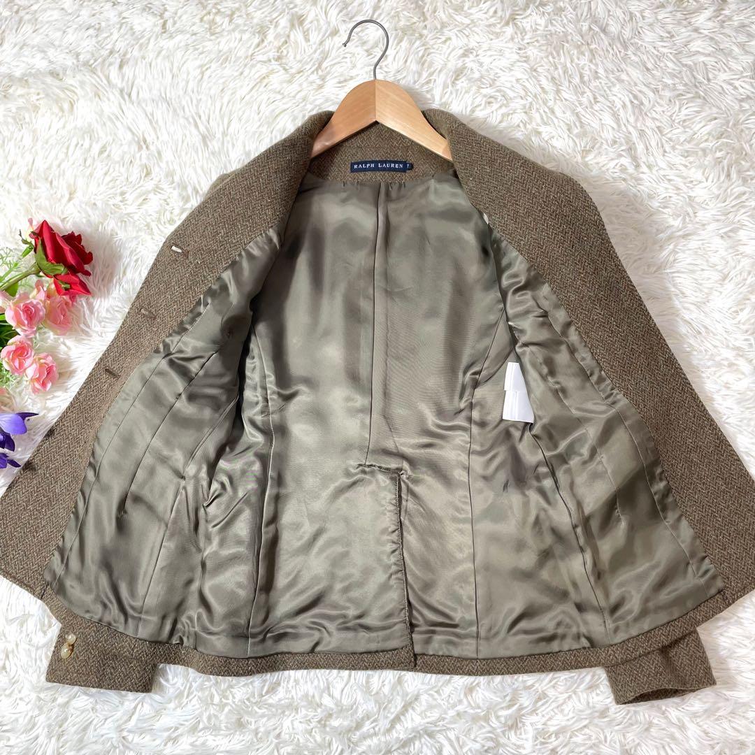 RALPH LAURENブラウンツイードヘリンボーンテーラドジャケット