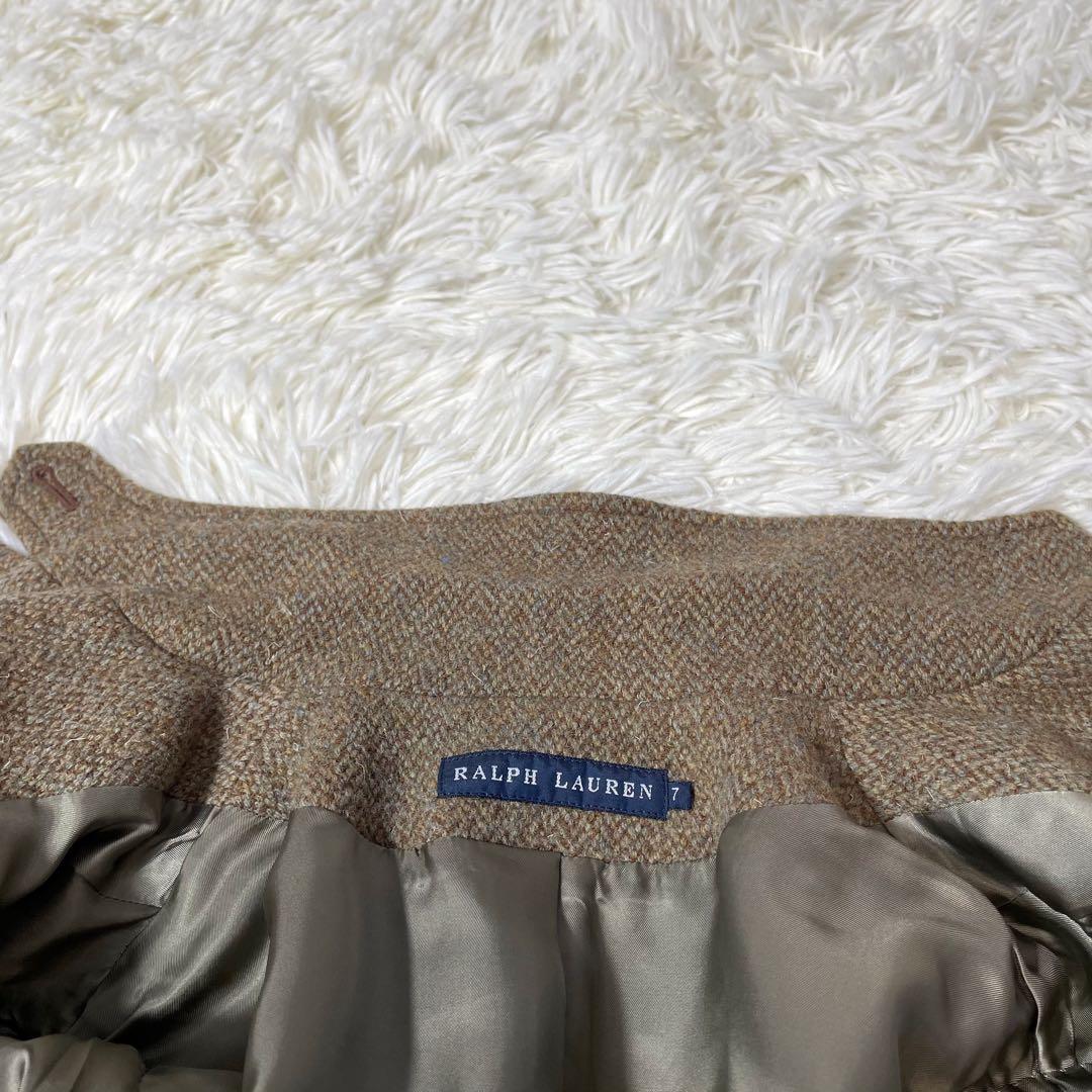 RALPH LAURENブラウンツイードヘリンボーンテーラドジャケット