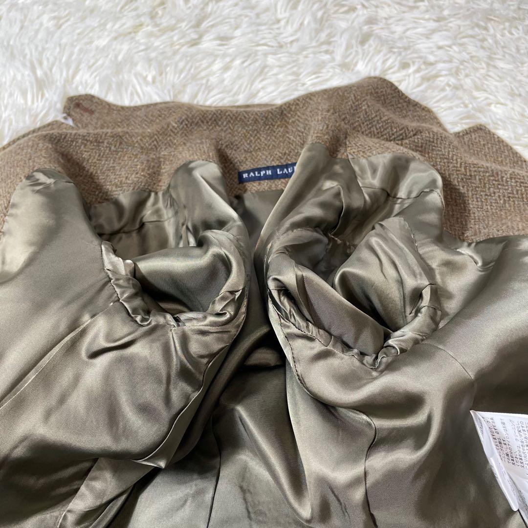 RALPH LAURENブラウンツイードヘリンボーンテーラドジャケット