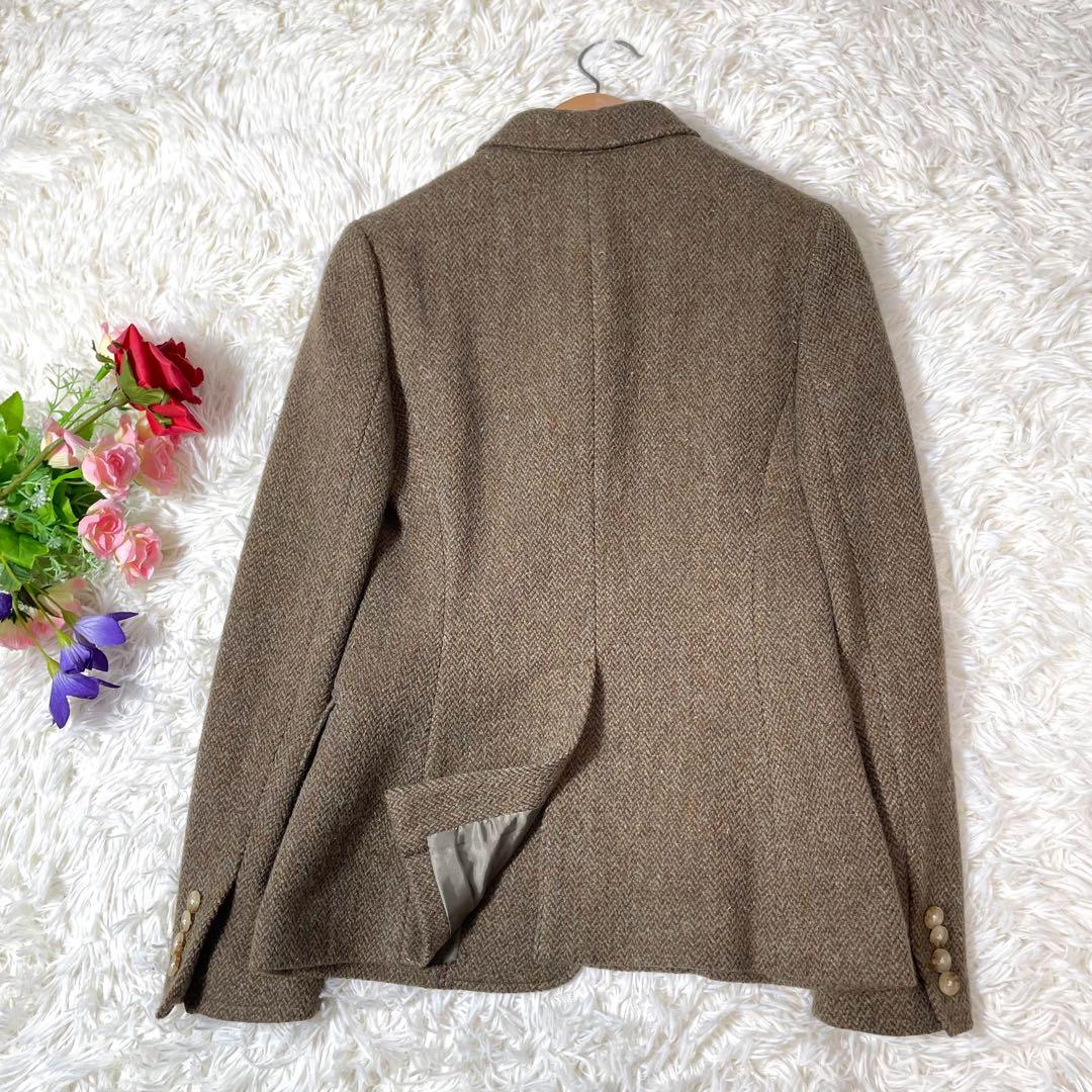 RALPH LAURENブラウンツイードヘリンボーンテーラドジャケット